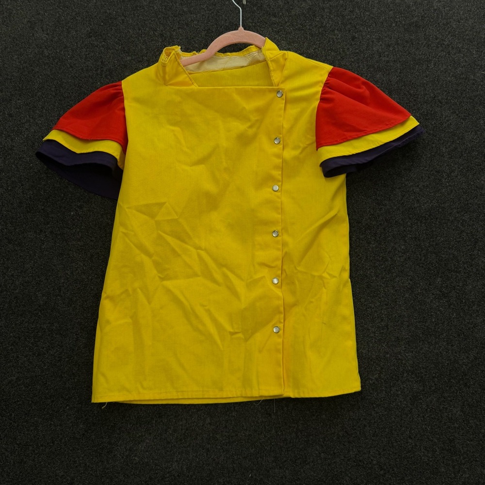 Vintage Primary Color Block Tiered Flutter Sleeve Side Snap Top Yellow Red XL